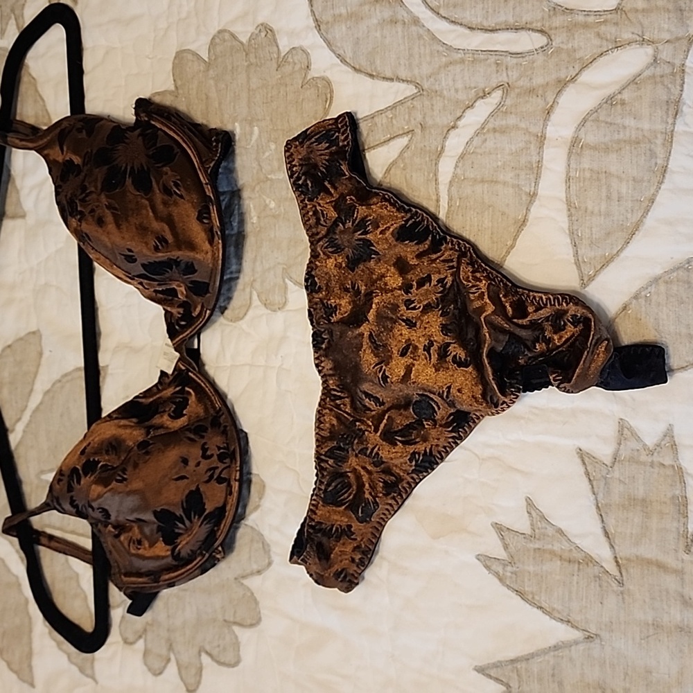 Victoria's Secret Copper and Black Velvet Bra and panty set